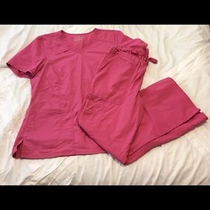 Cherokee pink scrubs med tops small petite pant